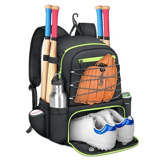 MATEIN Baseball Bat Bag for 4 Bats with Ball Pocket, Lightweight Youth Baseball Backpack with Shoe Compartment, Large Capacity Softball Equipment Bag with Fence Hook for TBall Gear, Helmet,Glove,Black