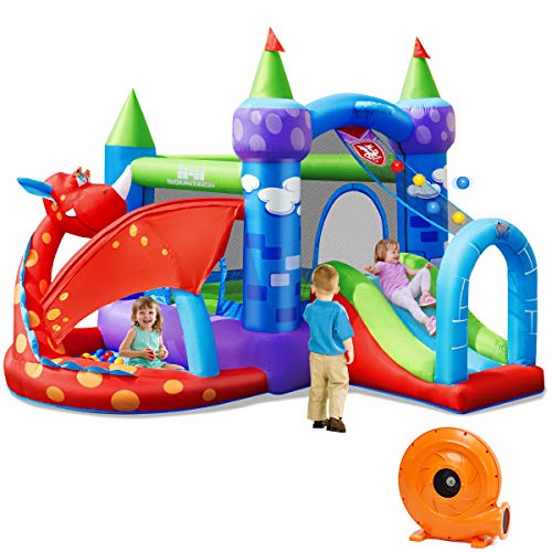 BOUNTECH Inflatable Bounce House, Dragon Jumping Castle Bouncer w/Slide, Jump Area, Basketball Rim