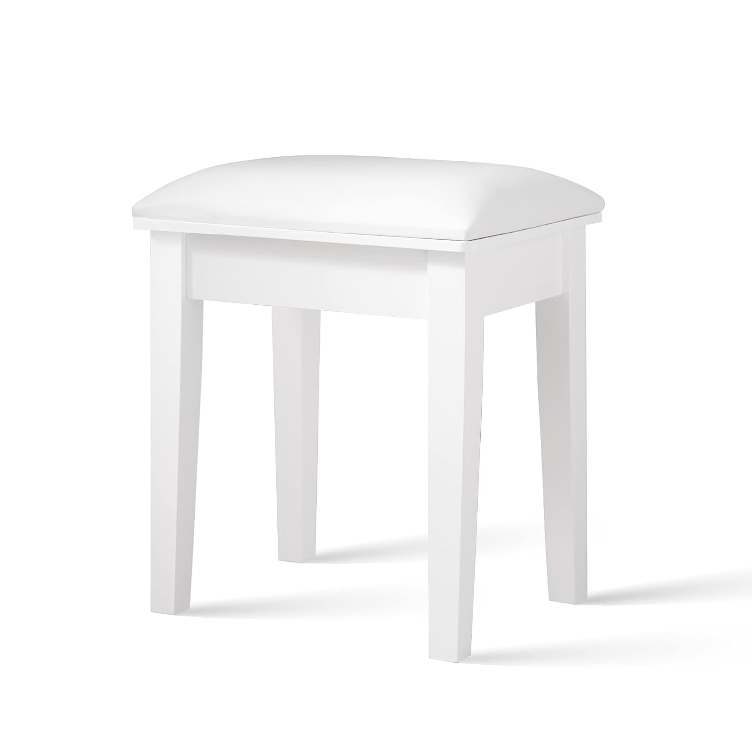 Vanity Stool with Non-Slip Mat Solid Wood Legs, PU Leather Surface, Sponge Pad Weight Capacity Up to 264 Pounds Makeup Bench Dressing Stool for Bedroom White As Shown One Size
