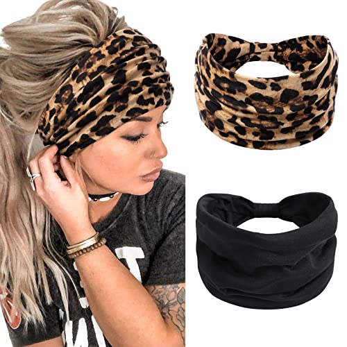 Terse Headbands For Women Wide Head Bands Non Slip Boho Women’S Hair Band Fashion Knotted Workout Yoga Leopard Turban Head Wraps African Hair Accessories cover
