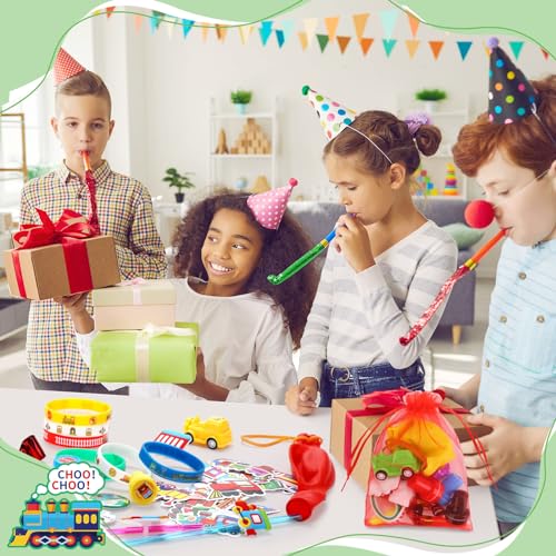 Capoda DI-696587-K 146 Pcs Train Party Favors Train Birthday Party Supplies Train Cars Wristbands Organza Bags Straws Noisemakers Button Pins Stampers Stickers Balloons thumb #4