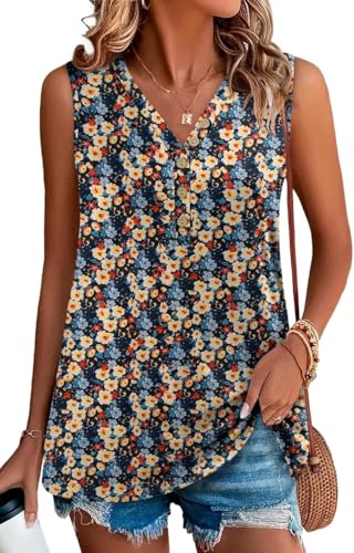 KISSMODA Womens Boho Tops for Summer Sleeveless Tanks Loose Fit Casual Blouse Daily Shirts for Leggings (S-3XL)