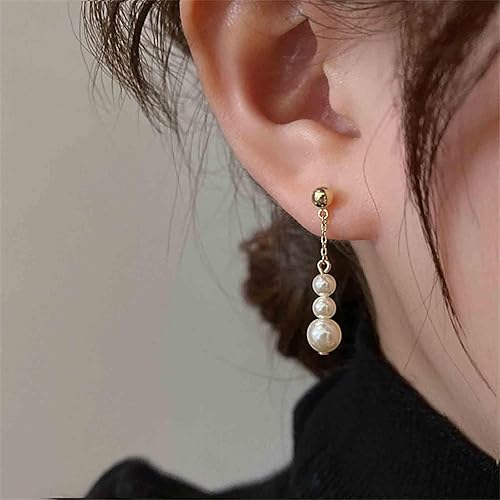 Vintage Pearl Drop Earrings Long Pearl Chain Earrings Gold Pearl Tassel Earrings Pearl Beaded Stud Earrings Jewelry for Women