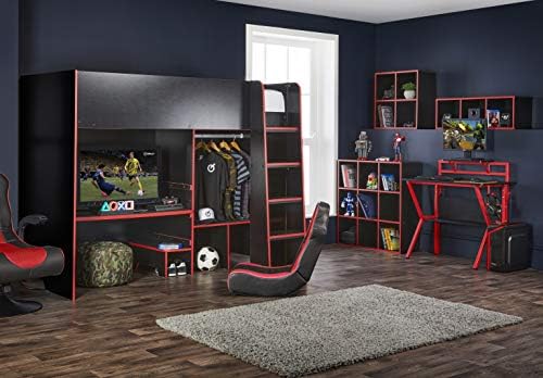 Virtuoso Gaming Power On Virtuoso Black & Red Gaming Office Computer Storage Desk W100cm x H95cm x D55cm, Wood, Red, W100 x H95 x D55 cm