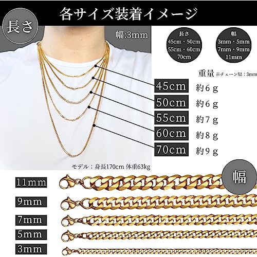 swars ステンレス製 6面カット喜平チェーンネックレス (3mm ゴールド, 50cm)
