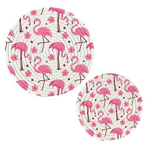 Kigai Tropical Flamingo Trivets for Hot Pots and Pans and Pot Holders 2PCS – Cotton Rope Round Mats, Hot Pads for Kitchens, Coasters, Placemats, Spoon Rest for Cooking and Baking