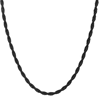 Verona Jewelers 2MM-5MM Stainless Steel Black Twist Rope Chain for Men and Women, Stainless Steel Necklace, Twist Rope Necklace,Black Chain(2.5mm,22bl)