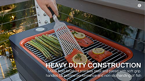 Everdure Premium Heat Resistant Fish Spatula: Brushed Stainless Steel, Slotted Turner With Comfortable Soft Grip Handle And Hang Zone, Great For Flipping Fish, Eggs, Burgers, Pancakes, And More #TOP2