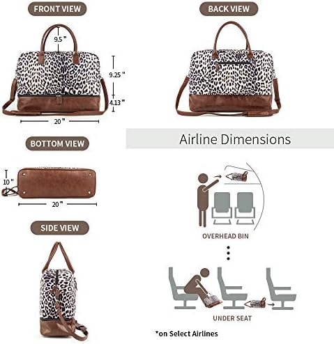Women Canvas Travel Weekender Overnight Carry-on Duffel Bag with Shoe Compartment(Leopard) 6 Women Canvas Travel Weekender Overnight Carry-on Duffel Bag with Shoe Compartment(Leopard)