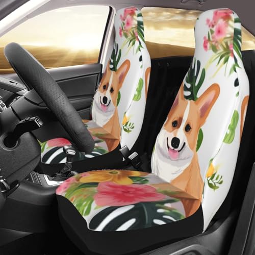 Housse de siège avant de voiture corgi et fleurs exotiques (lot de 2)
