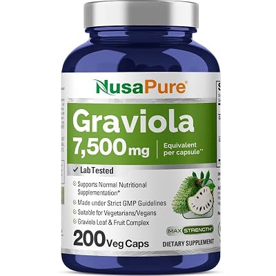 NusaPure Graviola 5,000 mg per Veggie Caps, 180 Count Non GMO, Extract 10:1