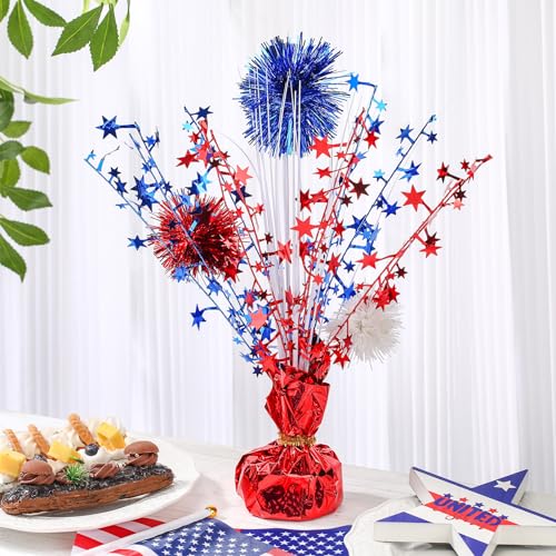 Image of Qunclay 12 Pcs 4th of July Table Centerpieces Metallic Plastic Patriotic Decoration Blue Red White Star Centerpieces for Tables Independence Day Celebration Supplies Decor for Memorial Day
