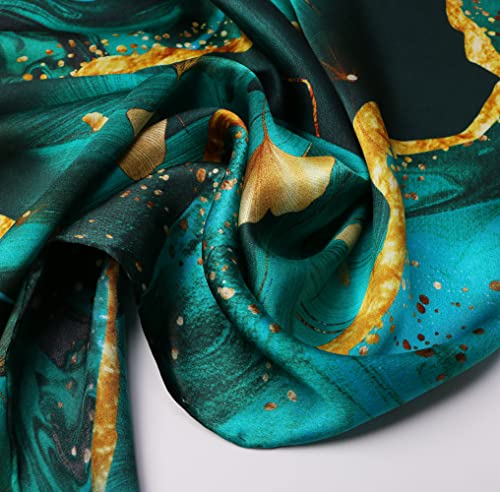 100% Mulberry Silk Scarfs for Women Floral Print Satin Long Scarf for Headscarf Hair Wraps Shawl with Gift Packed4