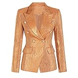 Women Vintage Gold Blazer Bling Bling Slim Quality Fitness Retro Blazers Gold XL