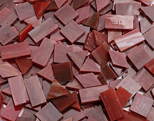 Lanyani Glass Mosaic Tiles for Art Crafts, Mixed Color Shapes - 4 Styles: Square, Rectangle, Diamond, Triangle - 200 Pieces, Burnt Red