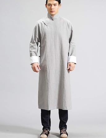 LUZU JUNU Men's Chinese Kung Fu Tai Chi uniforms Spring Autumn Long Jacket Linen Tang Style Overcoat