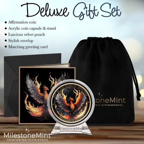 MilestoneMint Phoenix Sobriety Coin | AA Chip Medallion Gift Set with Coin Capsule, Display Stand & Card | Perfect Gifts for Sober Men & Women in Recovery | Sobriety Gifts for Anniversary Month & Year