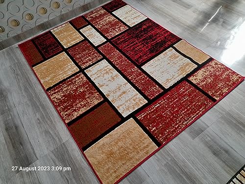 Image of Soft Modern Washable Beautiful Acrylic Rugs for Home Decor Living Room 5x7 Feet (150 x 200 Cm) Red Color