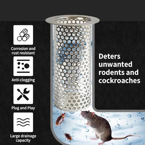 Commercial Floor Drain Strainer, 6'' Lip Diameter x 4" Tall 304 Perforated Cylindrical Mesh Stainless Steel Drain Strainer for Factory/Kitchen/Hospital/Restaurant (Silver, 4" Tall x 6" Diameter) by Moyios - Used condition - Image 3