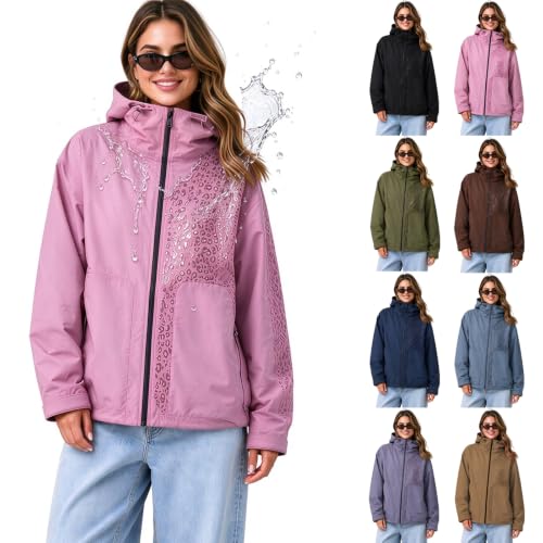 Womens Rain Jacket Zipper Water Reactive Cheetah Hooded Wind Breaker Jacket - image 1