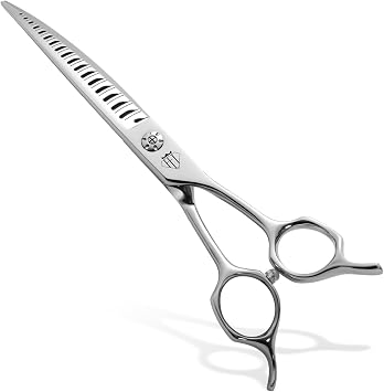 Curved Chunker Scissors for Dog Grooming, JP440C Alloy Steel, Pointed Beak, 3D Gradient Traceless Teeth, 25 Degree Bend