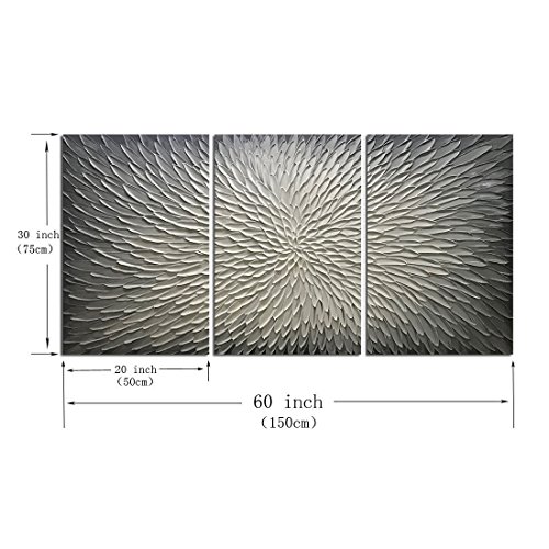 Amei Art Paintings,20X30Inch 3Panel 3D Hand-Painted On Canvas Textured Abstract Oil Painting Contemporary Artwork Art Wood Inside Framed Hanging Wall Decor(Simple Gray) #TOP7