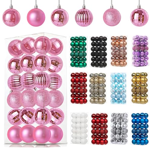 36Pcs Baby Pink for Christmas Tree Decorations 30mm/1.18 Mini Xmas Bauble Hanging Ball Christma Balls Ornaments with String Shatterproof Pink Christmas Baubles for Xmas Tree Wedding Holiday Party