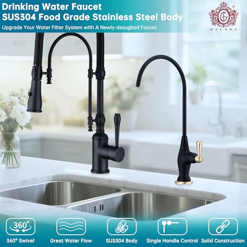Image of Stainless Steel Reverse Osmosis Faucet, Sink Water Filter System, Suitable for Most Reverse Osmosis or Water Filtration Systems, Sink Drinking Water Faucet for Kitchen Bar Labs RVs, Black+Brushed Gold