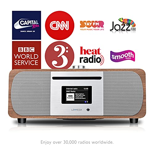 LEMEGA M5P 35W Premium Music System,CD Player,FM Digital Radio,WiFi Internet Radio,Spotify Connect,Bluetooth Speaker,Headphone-Out,Clock Alarms,Colour Display,Remote & App Control – Walnut