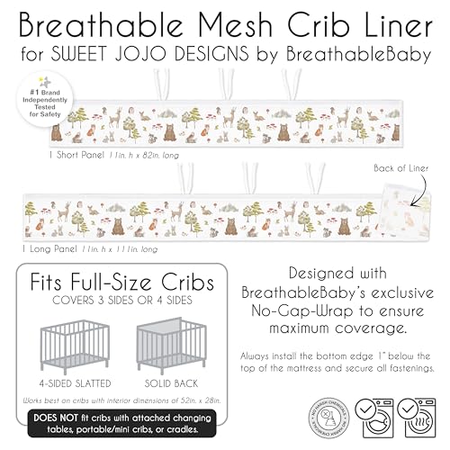 Image of Sweet Jojo Designs + BreathableBaby 2-Piece Breathable Mesh Crib Liner Set (Woodland Forest Animals) for Boys /Girls, Baby, Infants /Newborn Nursery (Animal Friends, Bear, Fox, Hedgehog, Watercolor)