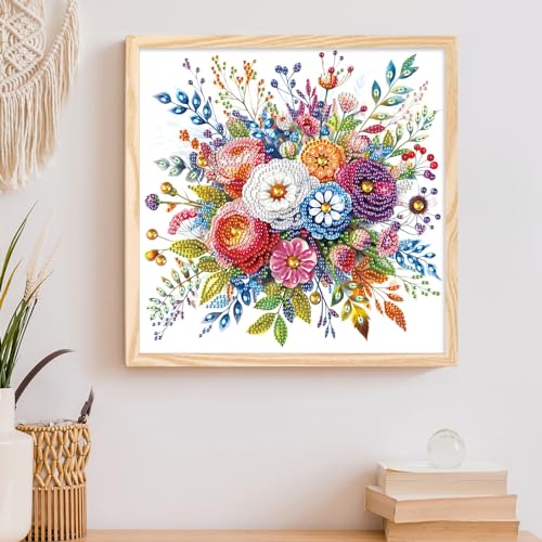 Image of AiYuanzsh 5D Special Shape Flower Diamond Art Kits for Beginners, Floral Diamond Art Kits for Adults, Crystal Rhinestones Diamond Painting for Home Wall Decoration Gift 12x12inch
