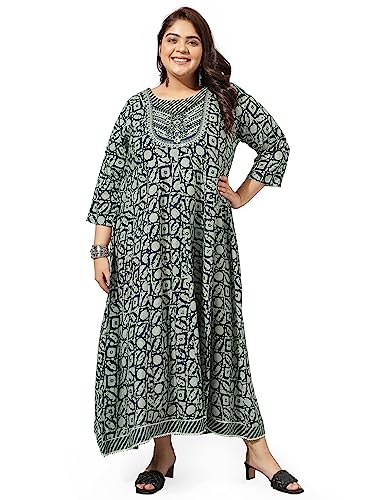 Image of MIRCHI FASHION Women's Plus Size Anarkali Rayon Ebroidery Work Kurti Only (MPK9451 - Navy Blue, Grey - 6XL)