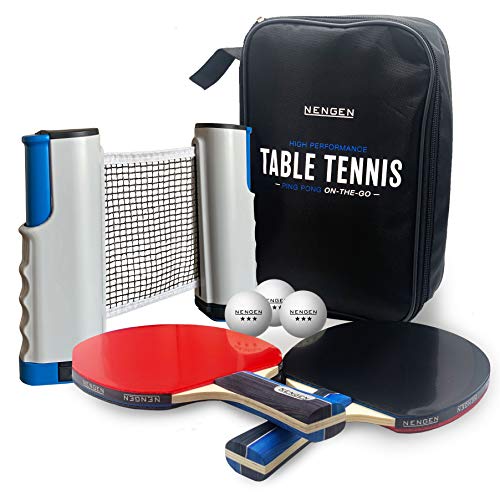 NENGEN Professional Table Tennis Set with Portable/Retractable Net (3-Star) Professional Grade Balls, 2 Ping Pong Paddles/Rackets, Family Indoor or Outdoor Fun, Ping Pong Net Replacement