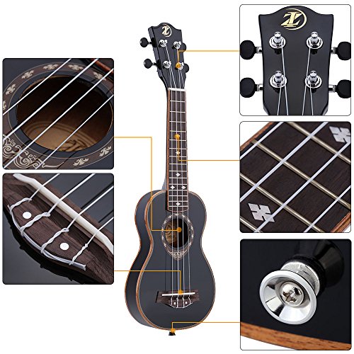 Btuty 21 pouces Ukulélé 4 Cordes Soprano Spruce Ukulele Ultrathin Spécial Couleur Noir - Les Beatles, Paul McCartney, John Lennon, RIngo Starr, George Harrison Btuty 21 pouces Ukulélé 4 Cordes Soprano Spruce Ukulele Ultrathin Spécial Couleur Noir – Image 3