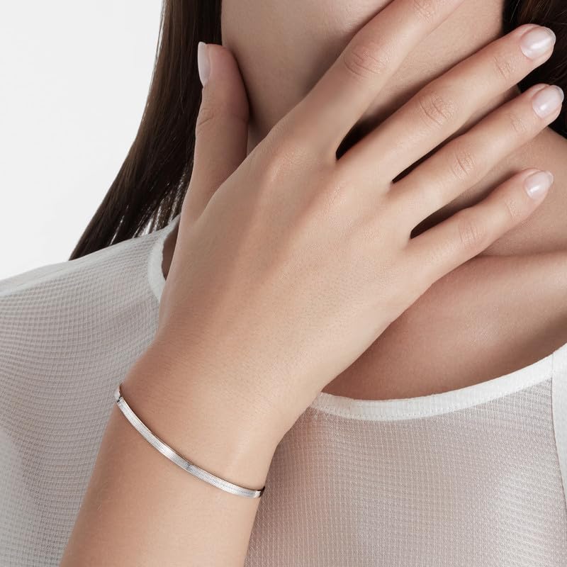 Italian 925 Sterling Silver Herringbone Chain Bracelet for Men and Women - 3.3mm, 4.5mm, 5.3mm - Available in Silver, Yellow Gold Plated - 7.25in3