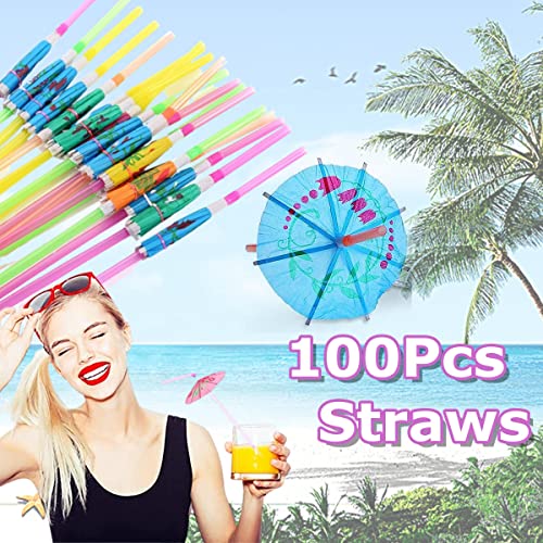 100 pitillos flexibles coloridos con sombrilla para fiesta miniatura 2