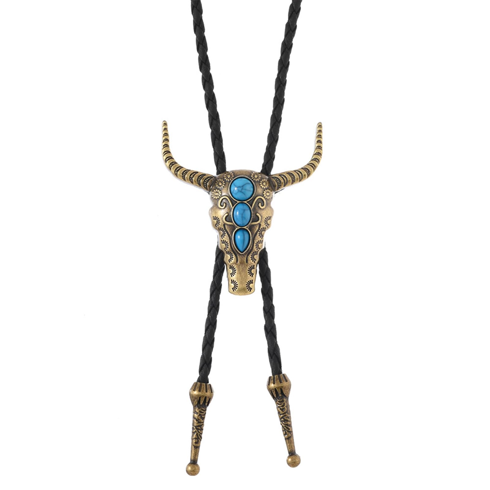 Pffiocix Unisex Ancient Bronze Cool Bullhead Tie Necktie Braided Shoestring Western Necktie Necklace Male Rodeos Costume Accessory Decent Lariat