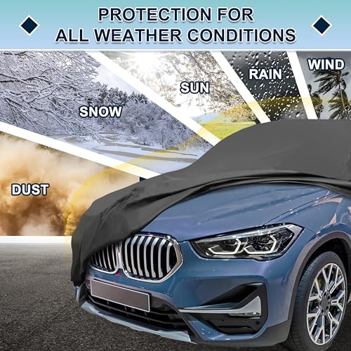 Image of Black Heavy Duty Waterproof Car Cover for SUV 173 inch-179 inch - All-Weather UV Protected Outdoor Full Exterior Cover with Sun /Snow /Rain Resistance