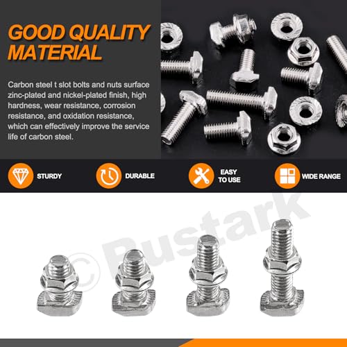 Image of 80Pcs M5x10 /12 /16 /20mm T-Slot Drop-in Bolts with M5 Hexagon Flange Nuts Assortment Kit, Hammer Head Bolt T Shape Sliding Screw Stud for European Standard 20 Series Aluminum Profile
