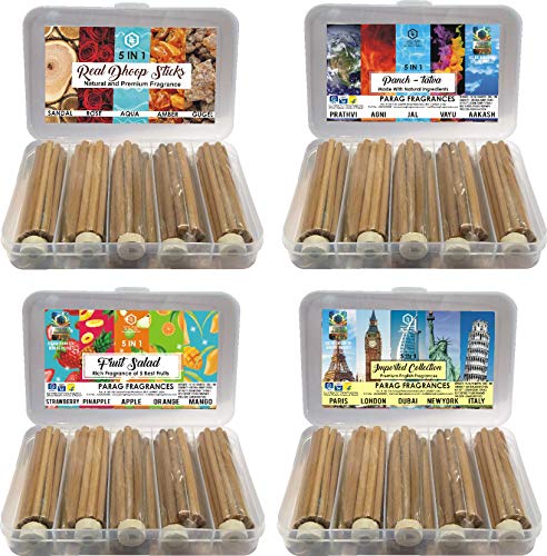 Parag Fragrances Herbal & Natural 5 in 1 Dhoop Sticks 250Gm Pack/Rose, Sandalwood, Mogra, Camphor & Kasturi / 50Gram Each/Economical Monthly Pack Dhoop Sticks for Puja & Home Fragrance
