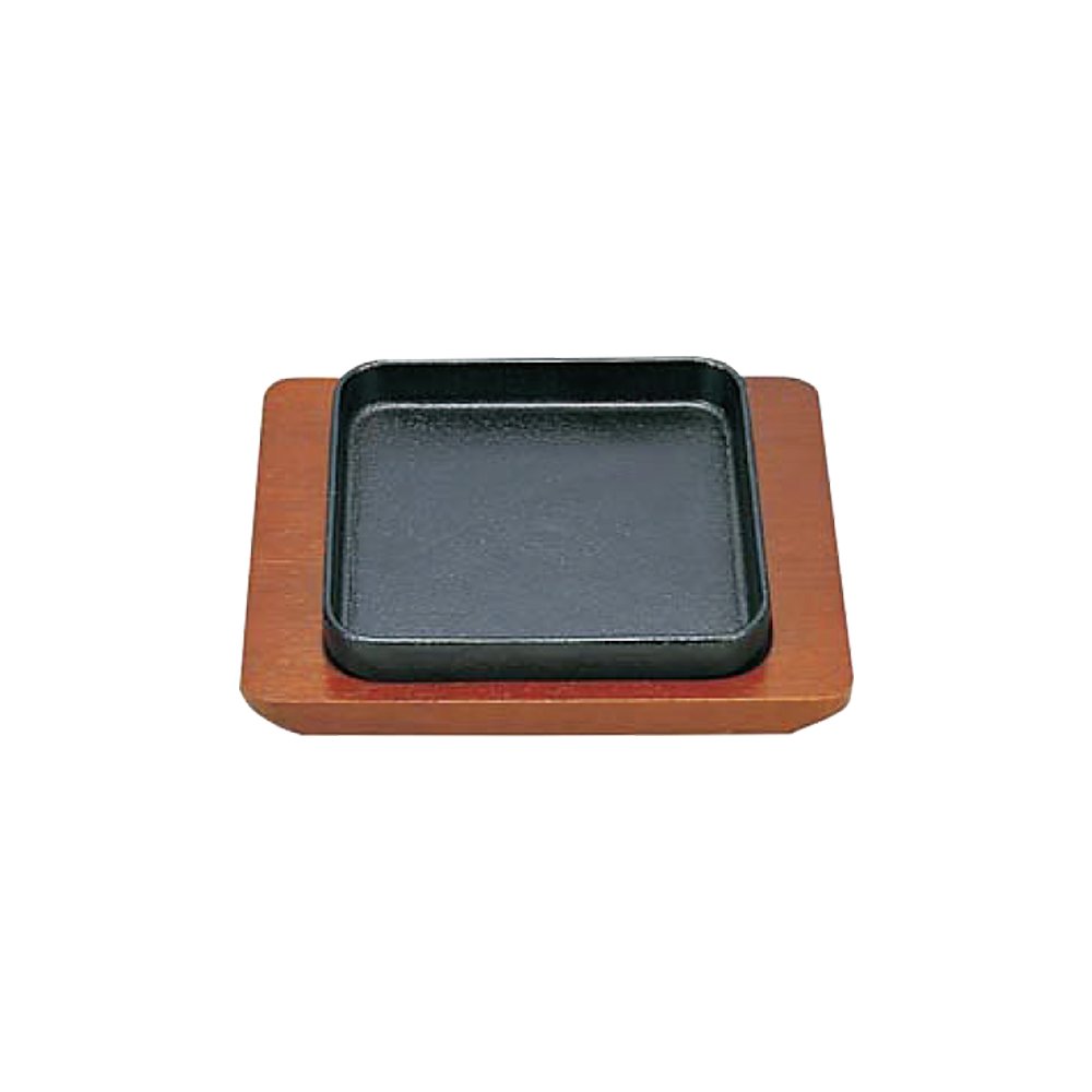 Amazon | 焼餃子用鉄板 S餃子皿 角15cm （木台付） | カンダ(Kanda