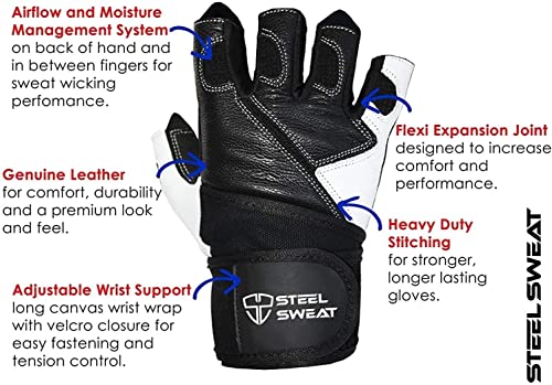 Steel Sweat Weightlifting Gloves - 18 inch Wrist Wrap Support for Workout, Gym and Fitness Training - Best for Men and Women Who Love Weight Lifting - Leather Zed Pro (Camo, X-Large)