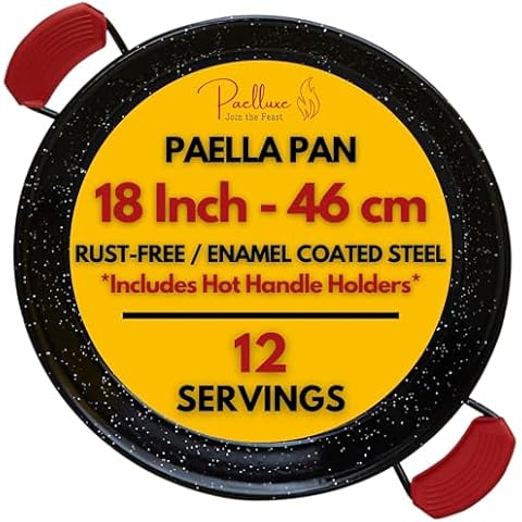 18 Inch Enamelled Paella Pan for 12 Servings Cover
