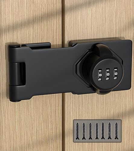 A 'sTool 部屋の鍵 ナンバーロック ドアロック 鍵 盗難防止 ロック ダイヤル式 3桁 ドア 90度 直角 扉 引き戸 自宅 オフィス 室内 後付け セキュリティ (ブラック/フラットタイプ)