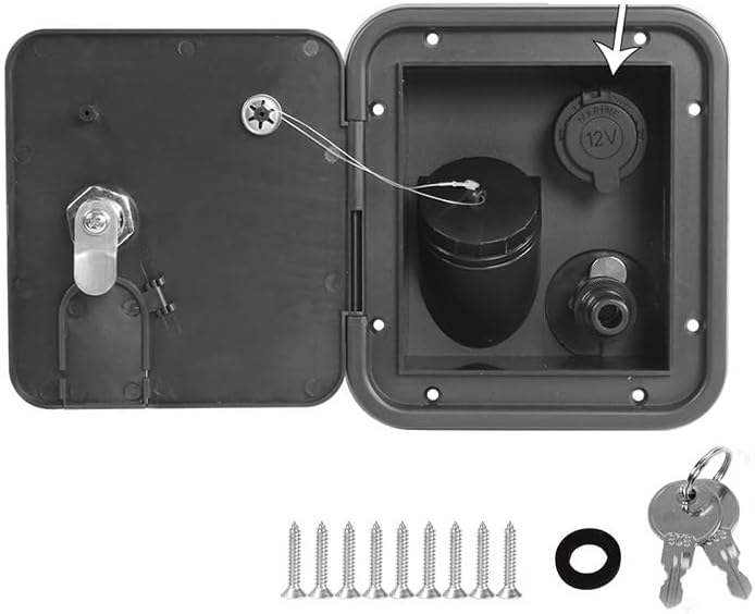 Accessories Black Gravity Water Inlet Anti-Aging Square with Keys Hatch Cover Lockable for Caravan Motorhome Camper Van(0100841)