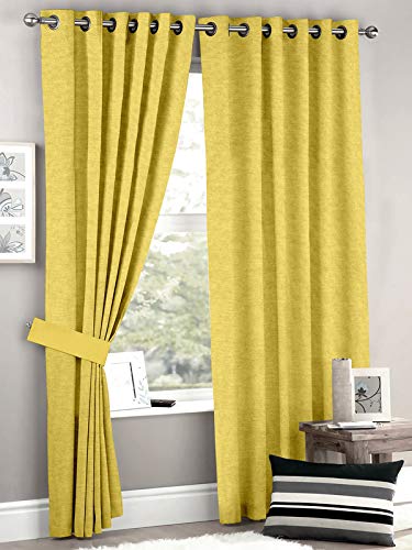 HOMEC Polyester, Polyester Blend Solid Primitive Blackout Energy Saving Window Curtains (Yellow, 52 x 60 Inch) - Set of 2