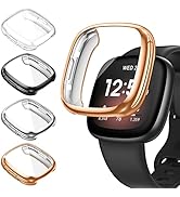 3 Cover Diamantate Per Fitbit Versa 4 / Sense 2 - Paraurti In PC Rigido Trasparente, Argento E Oro Rosa - 2