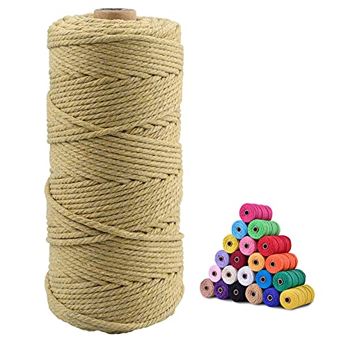 jijAcraft Macrame Cord,3mm x 656 Feet Cotton Macrame Cord,Colored Cotton Cord Macrame Supplies,Macrame Rope Craft Twine String for Macrame & Knitting,Plant Hanger,Wall Hanging,Craft (Khaki)