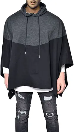 Demetory Men's Oversized Batwing Sleeves Hooded Poncho Cape