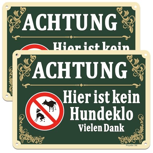 Schild Achtung Hier Ist Kein Hundeklo Viele Dank 2 Stück，25cm x 18cm Schutz gegen Hund Schild Aluminium Reflektierendes Schilder für Ihren Parkplatz, Carport, Wohnanlage，für Außen-und Innenbereich
